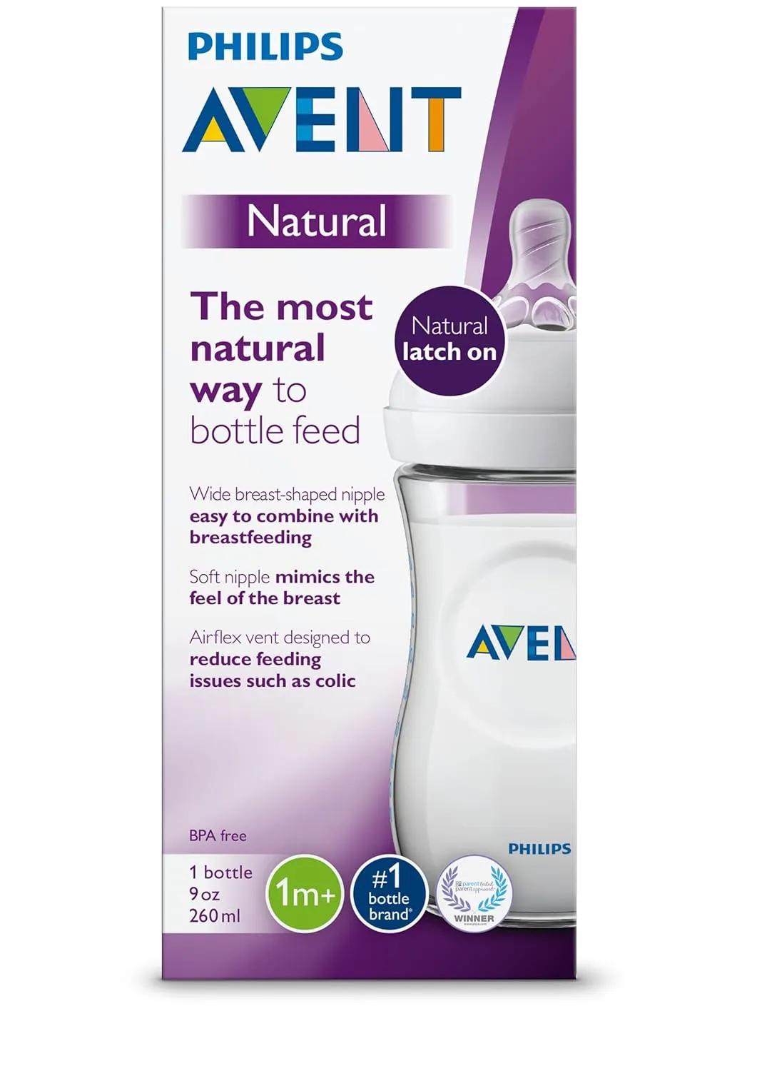Philips AVENT Natural Baby Bottle, Clear, 9 Oz