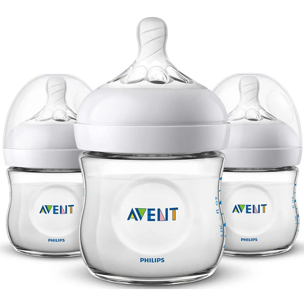 Philips AVENT Natural Baby Bottle, SCF010/37, Clear, 4 Ounce (Pack of 3)