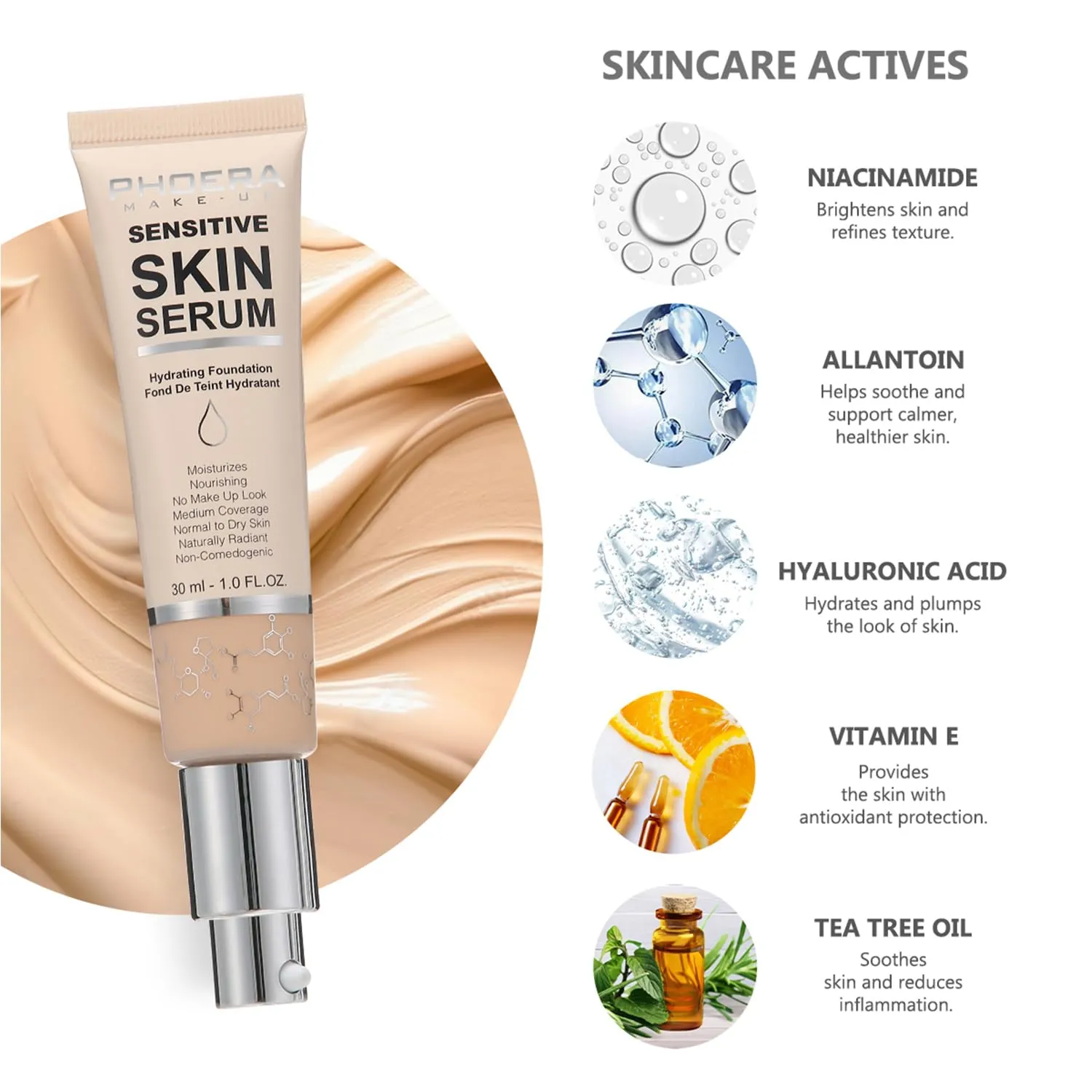 PHOERA Foundation Full Coverage,and Medium Coverage 2024 New PHOERA Foundation Makeup for Mature Skin, Wrinkles Matte Natural Finish for a Flawless Complexion (104 N04/ Buff Beige Sand)