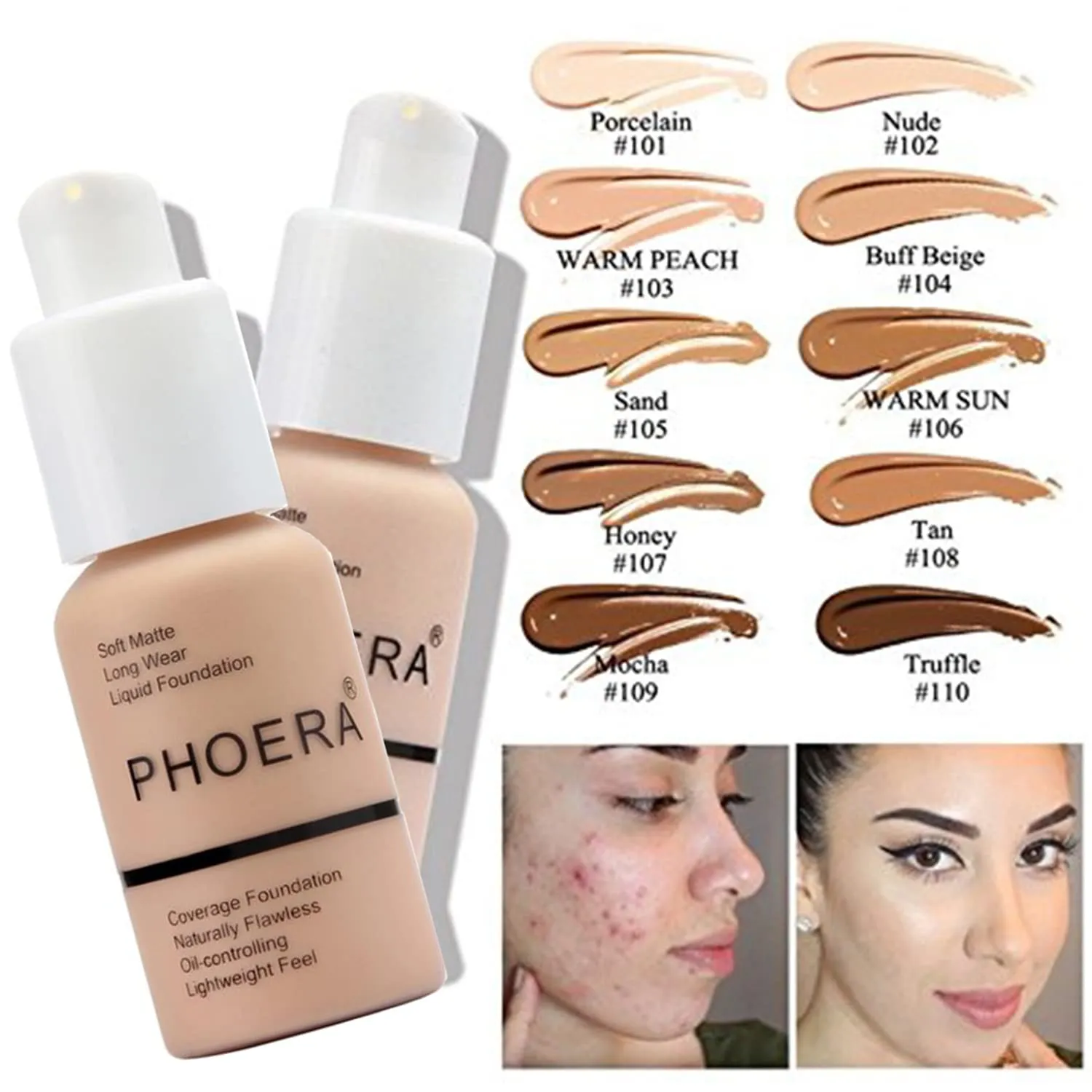PHOERA Foundation Full Coverage,and Medium Coverage 2024 New PHOERA Foundation Makeup for Mature Skin, Wrinkles Matte Natural Finish for a Flawless Complexion (104 N04/ Buff Beige Sand)