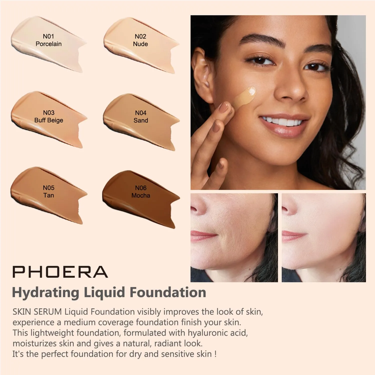 PHOERA Foundation Full Coverage,and Medium Coverage 2024 New PHOERA Foundation Makeup for Mature Skin, Wrinkles Matte Natural Finish for a Flawless Complexion (104 N04/ Buff Beige Sand)