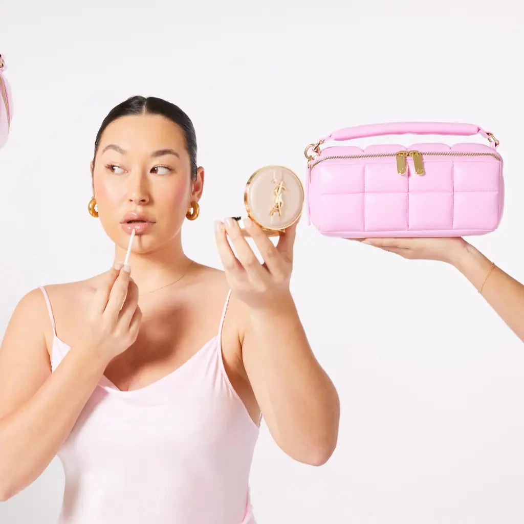 Pink Makeup Bag - Luxury Designer Quilted Cosmetic Case - The HOMEE