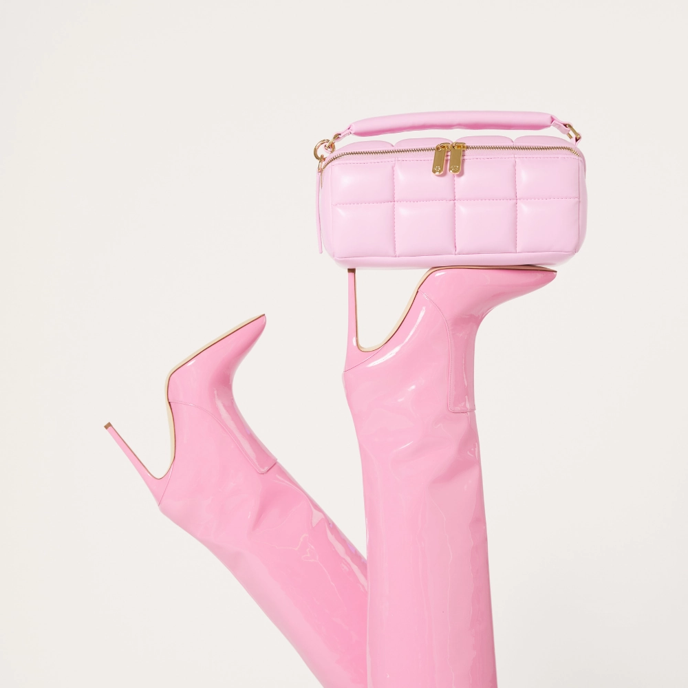 Pink Makeup Bag - Luxury Designer Quilted Cosmetic Case - The HOMEE