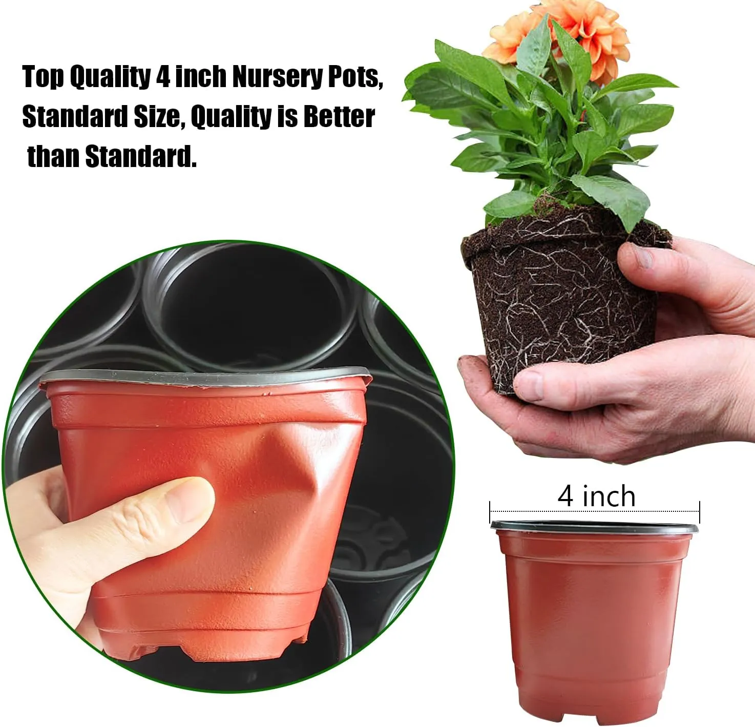 Plant Nursery Pots with Humidity Domes, 25 Sets 4 Inch Soft Nursery Pots Quality Ones (25 Red Pots   25 Clear Lids), Seeds Starter Pots Small Planter Containers