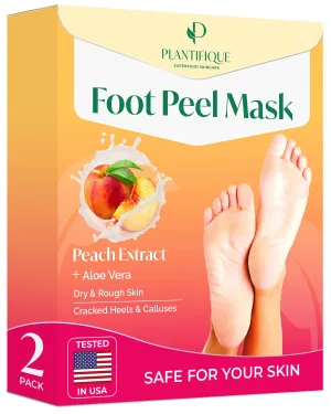 PLANTIFIQUE Foot Peeling Mask - Dermatologically Tested to Repair Heels & Remove Dead Skin for Baby Soft Feet - Exfoliating Peel Mask for Cracked Feet (Peach, 2 pack)