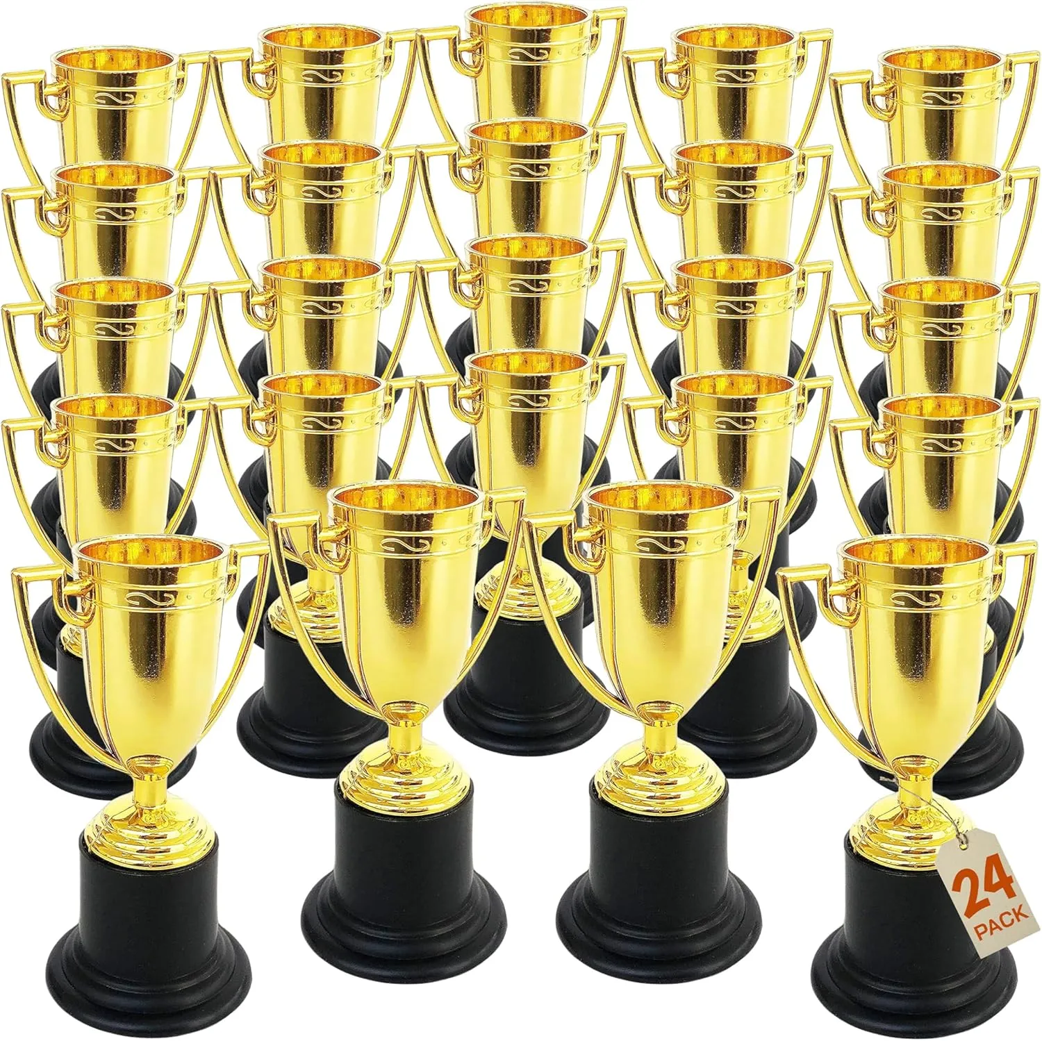 Plastic Golden Cup Trophy for Kids - 24 Pack - 4 Inch Achievement Prize Awards - Ideal Recognition for School, Sports, Office, Carnival Games - Party Favors, Decor, Props - Motivational
