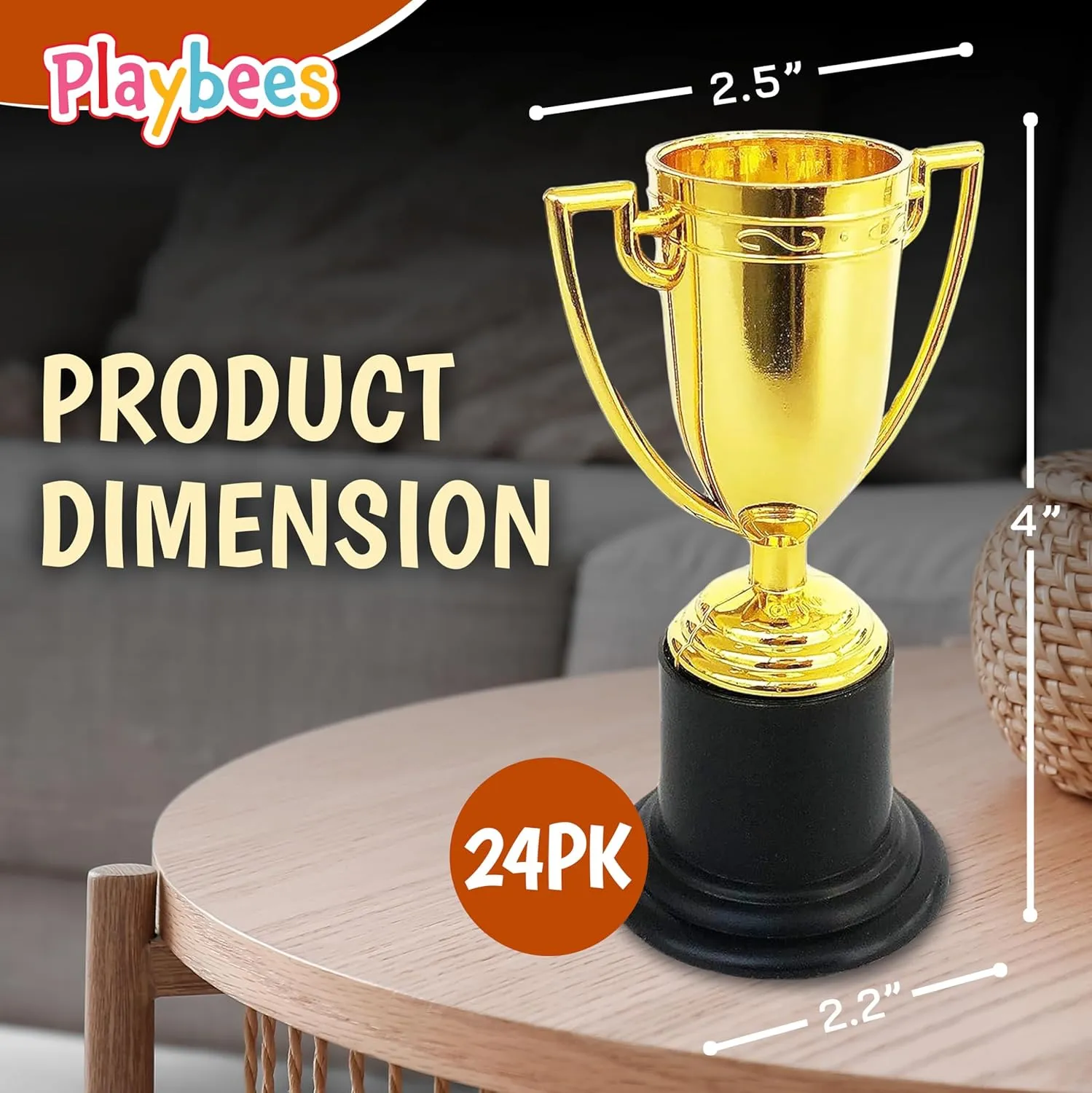 Plastic Golden Cup Trophy for Kids - 24 Pack - 4 Inch Achievement Prize Awards - Ideal Recognition for School, Sports, Office, Carnival Games - Party Favors, Decor, Props - Motivational
