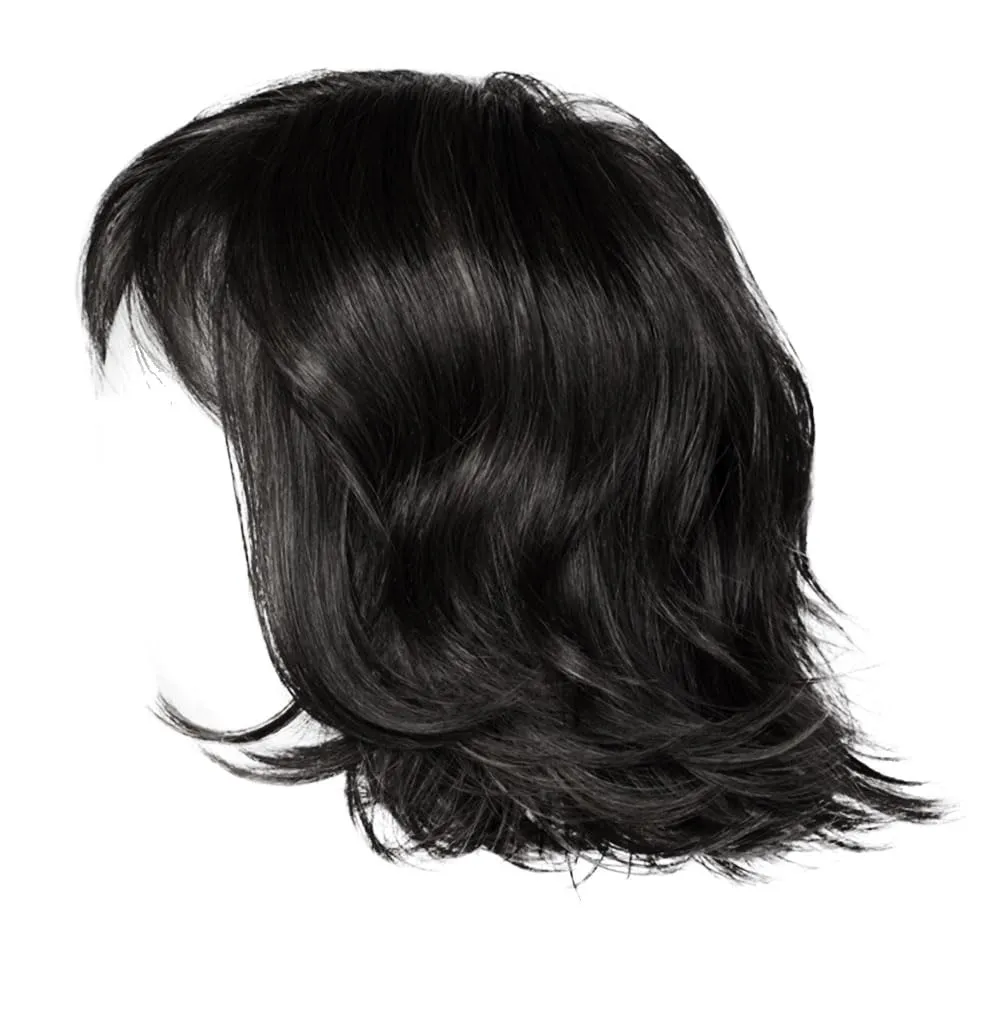 Positivity Wig With Chin-Length Tousled Undone Bob Wth Soft Youthful Bangs, Average Cap, Black