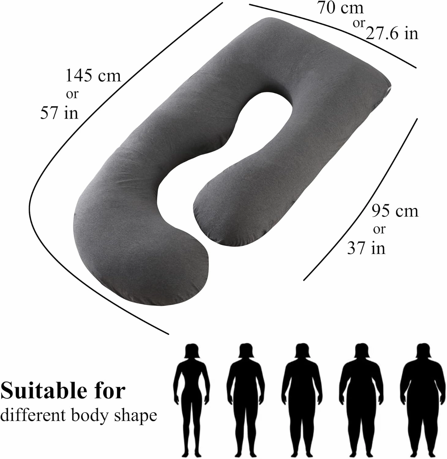 Pregnancy Pillow, Full Body Maternity Pillow 57 inch, with Removable Washable Cover - Sleep Support for Legs, Back, Neck, Shoulder, HIPS, Belly for Pregnent Women, Velvet Cover(Dark Grey)
