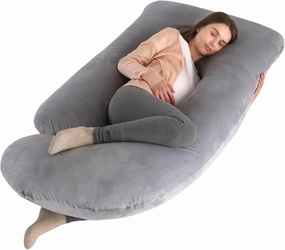 Pregnancy Pillow, Full Body Maternity Pillow 57 inch, with Removable Washable Cover - Sleep Support for Legs, Back, Neck, Shoulder, HIPS, Belly for Pregnent Women, Velvet Cover(Grey)