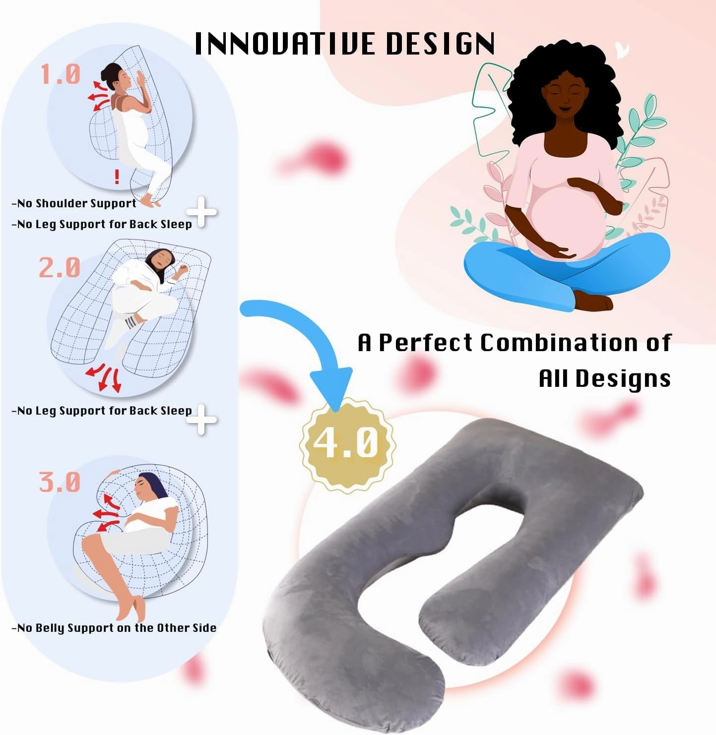 Pregnancy Pillow, Full Body Maternity Pillow 57 inch, with Removable Washable Cover - Sleep Support for Legs, Back, Neck, Shoulder, HIPS, Belly for Pregnent Women, Velvet Cover(Grey)