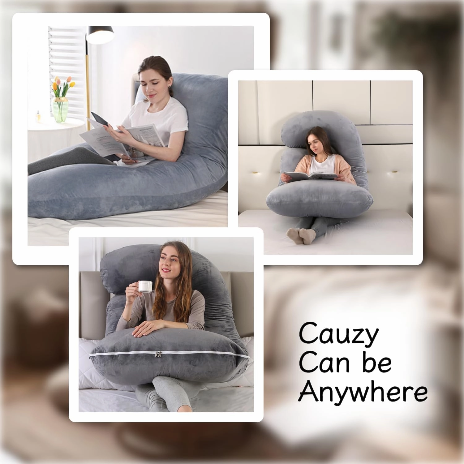 Pregnancy Pillow, Full Body Maternity Pillow 57 inch, with Removable Washable Cover - Sleep Support for Legs, Back, Neck, Shoulder, HIPS, Belly for Pregnent Women, Velvet Cover(Grey)