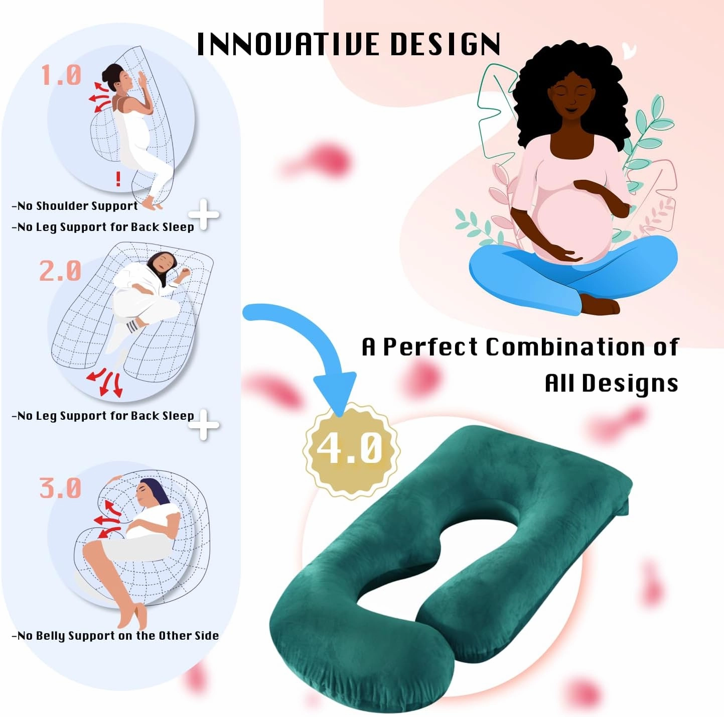 Pregnancy Pillow, Full Body Maternity Pillow 57 inch, with Removable Washable Cover - Sleep Support for Legs, Back, Neck, Shoulder, HIPS, Belly, Velvet Cover (Dark Green)