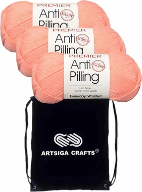 Premier Yarns Everyday Anti-Pilling Solid Soft Peach DN100-55 (3-Skeins - Same Dye Lot) #4 Worsted Weight Acrylic Yarn for Crocheting and Knitting with Knitting Project Bag