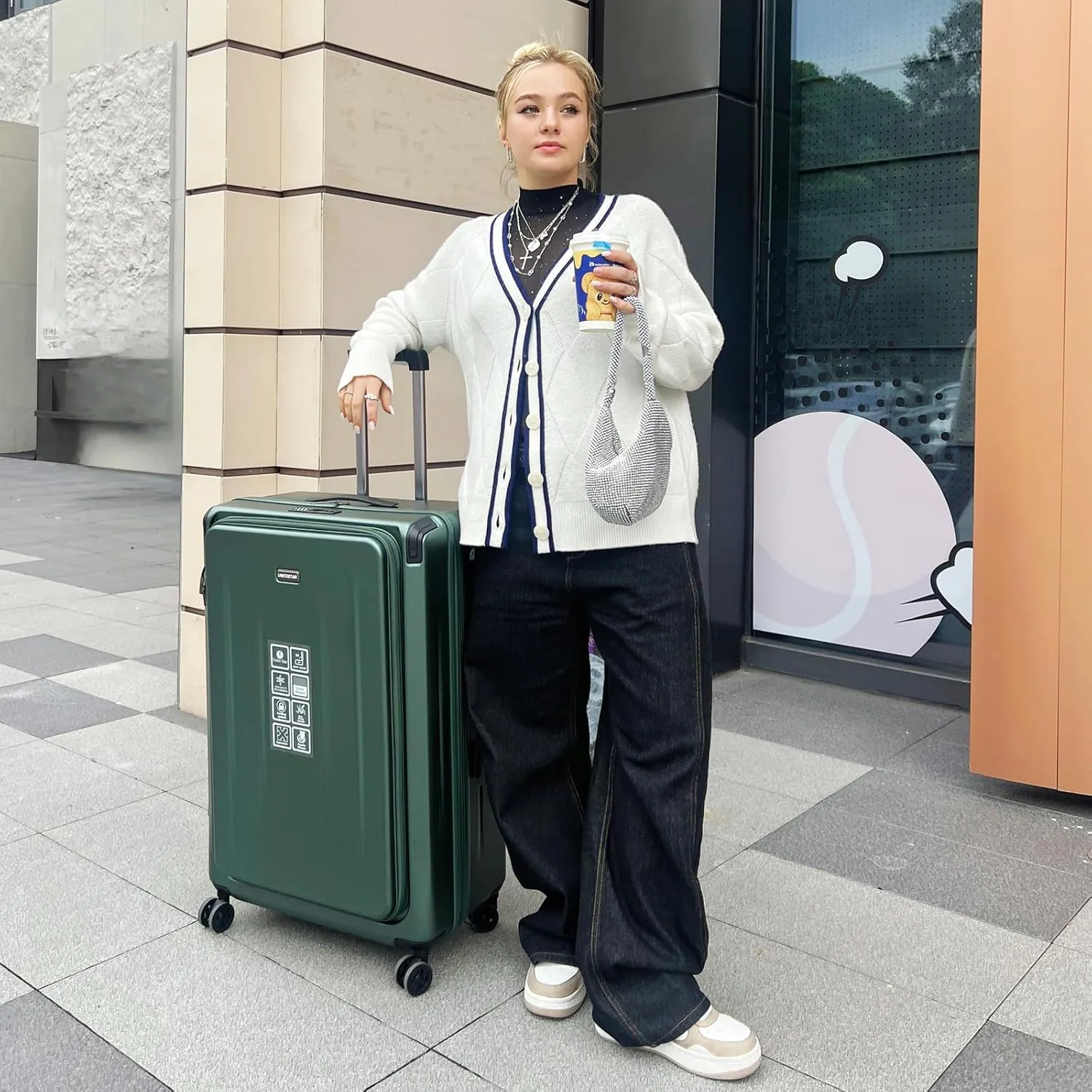 Premium Carry On Luggage, 20 Inch Top Opening Aluminum Frame Lightweight Airline Approved ABS PC Hard Shell Suitcases with Silent Wheels, TSA Lock, Front Pocket and Wet-dry Separated Six-piece Set