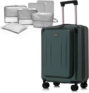 Premium Carry On Luggage, 20 Inch Top Opening Aluminum Frame Lightweight Airline Approved ABS PC Hard Shell Suitcases with Silent Wheels, TSA Lock, Front Pocket and Wet-dry Separated Six-piece Set