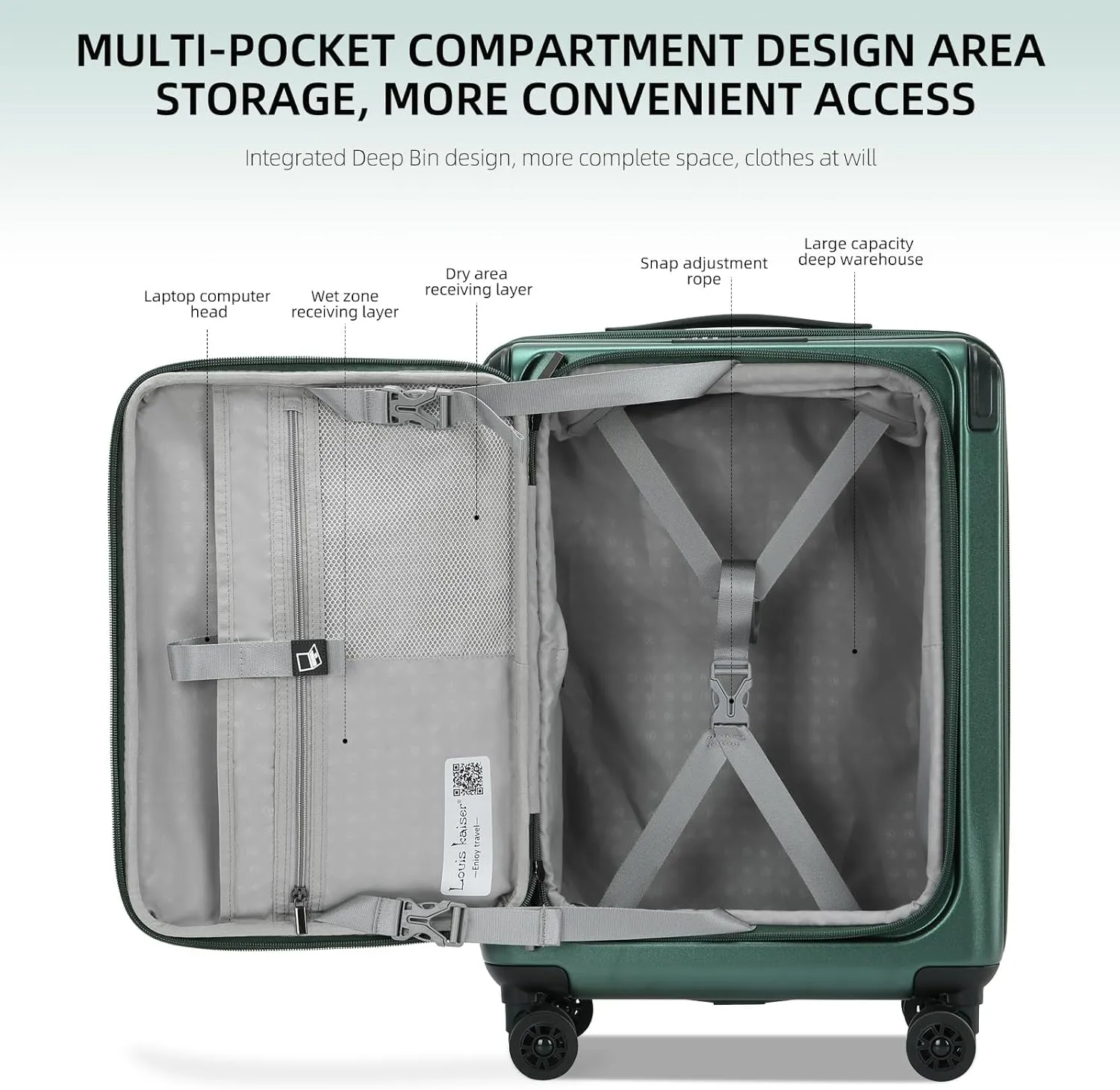 Premium Carry On Luggage, 20 Inch Top Opening Aluminum Frame Lightweight Airline Approved ABS PC Hard Shell Suitcases with Silent Wheels, TSA Lock, Front Pocket and Wet-dry Separated Six-piece Set