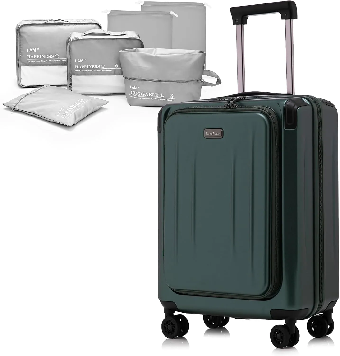 Premium Carry On Luggage, 20 Inch Top Opening Aluminum Frame Lightweight Airline Approved ABS PC Hard Shell Suitcases with Silent Wheels, TSA Lock, Front Pocket and Wet-dry Separated Six-piece Set