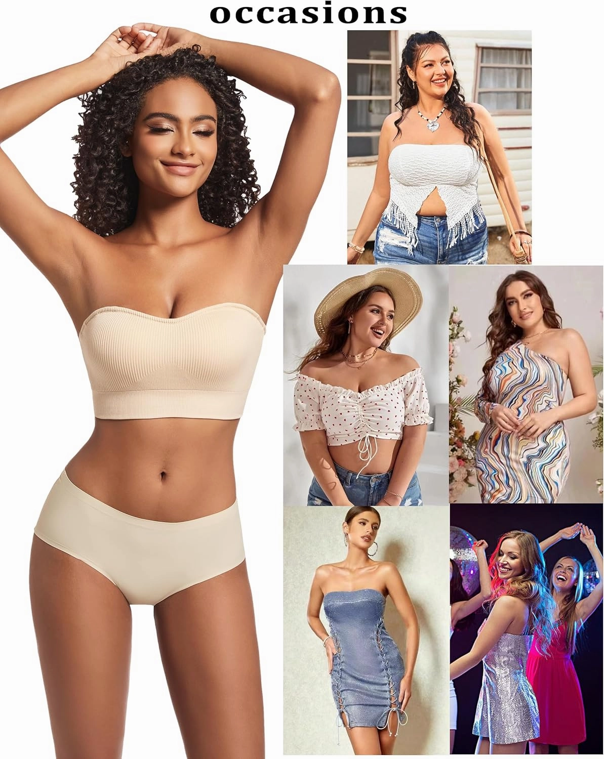 PRETTYWELL Strapless Bra for Women Ribbed Seamless Non-Slip Comfort Padded Wireless Bandeau Bras Wireless Tube Top Bra