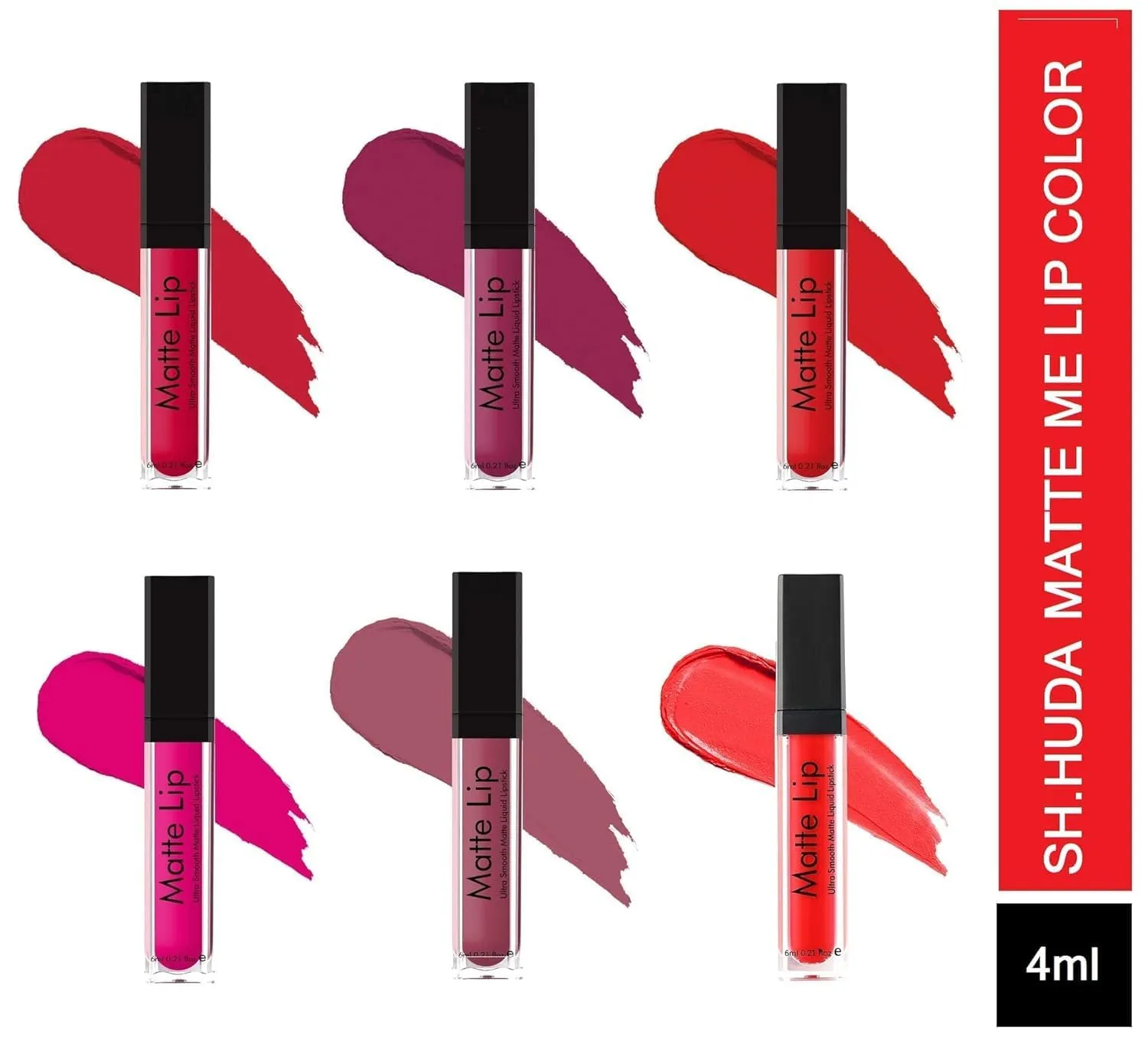 Professional Beauty 6 Pcs Matte Me Liquid Lipstick Set - Long Lasting. Waterproof, Non Stick Lipsticks for Women