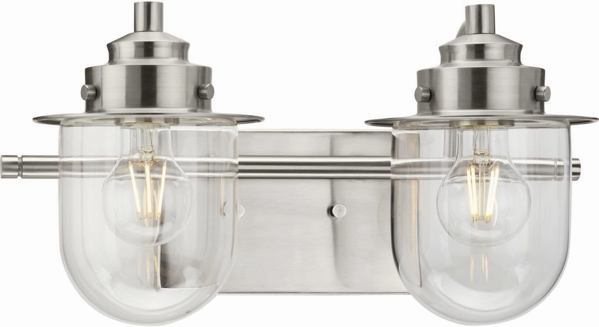 Progress Lighting Northlake Collection Two-Light Brushed Nickel Clear Glass Transitional Bath Light