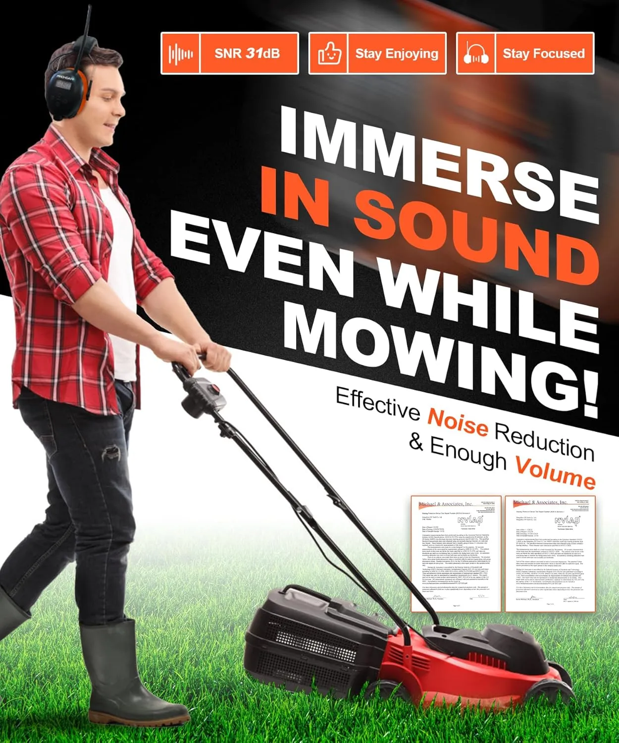 PROHEAR 033 2.0 Upgraded Bluetooth Hearing Protection AM FM Radio Headphones - 31SNR Noise Reduction Ear Muffs with Long-Lasting Stable Rechargeable Battery - 50 Hrs for Mowing Snowblowing - Orange