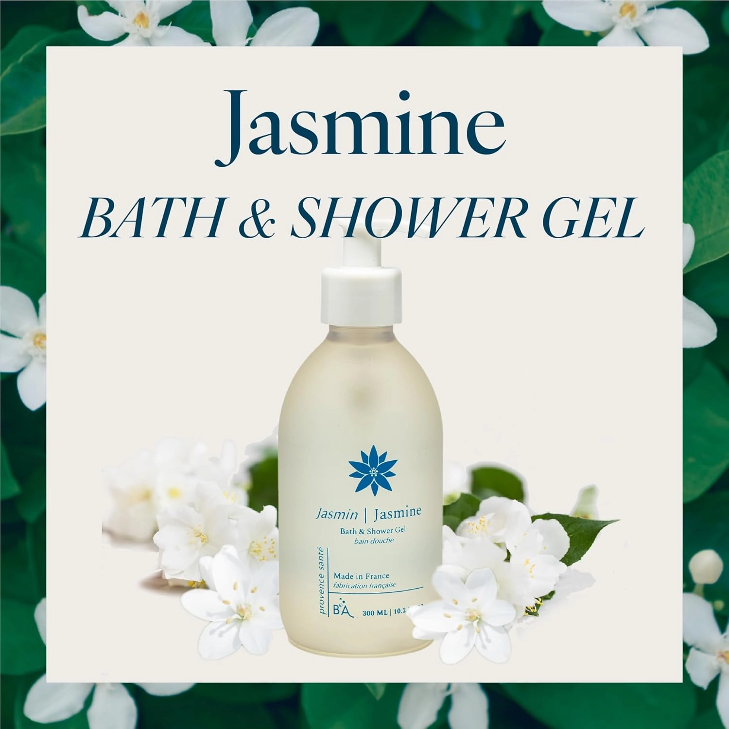 Provence Sante Cleansing Bath & Shower Gel - Moisturizing Almond Oil Body Wash for Dry Skin - Nourishing Exotic Jasmine Scent - Made in France - 10.2 Oz