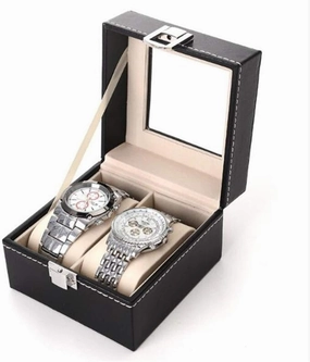 PU Leather Watch Organizer Box for Men and Women with 2/3/5/6 Grid Storage, Glass Lid Display Case, Black