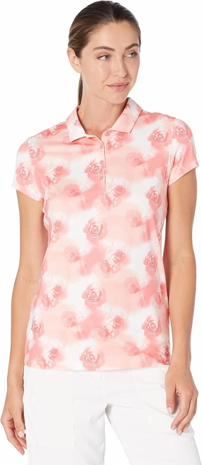 PUMA GOLF Women's Standard Cloudspun Watercolor Floral Polo, Georgia Peach-Ignite Pink, Small