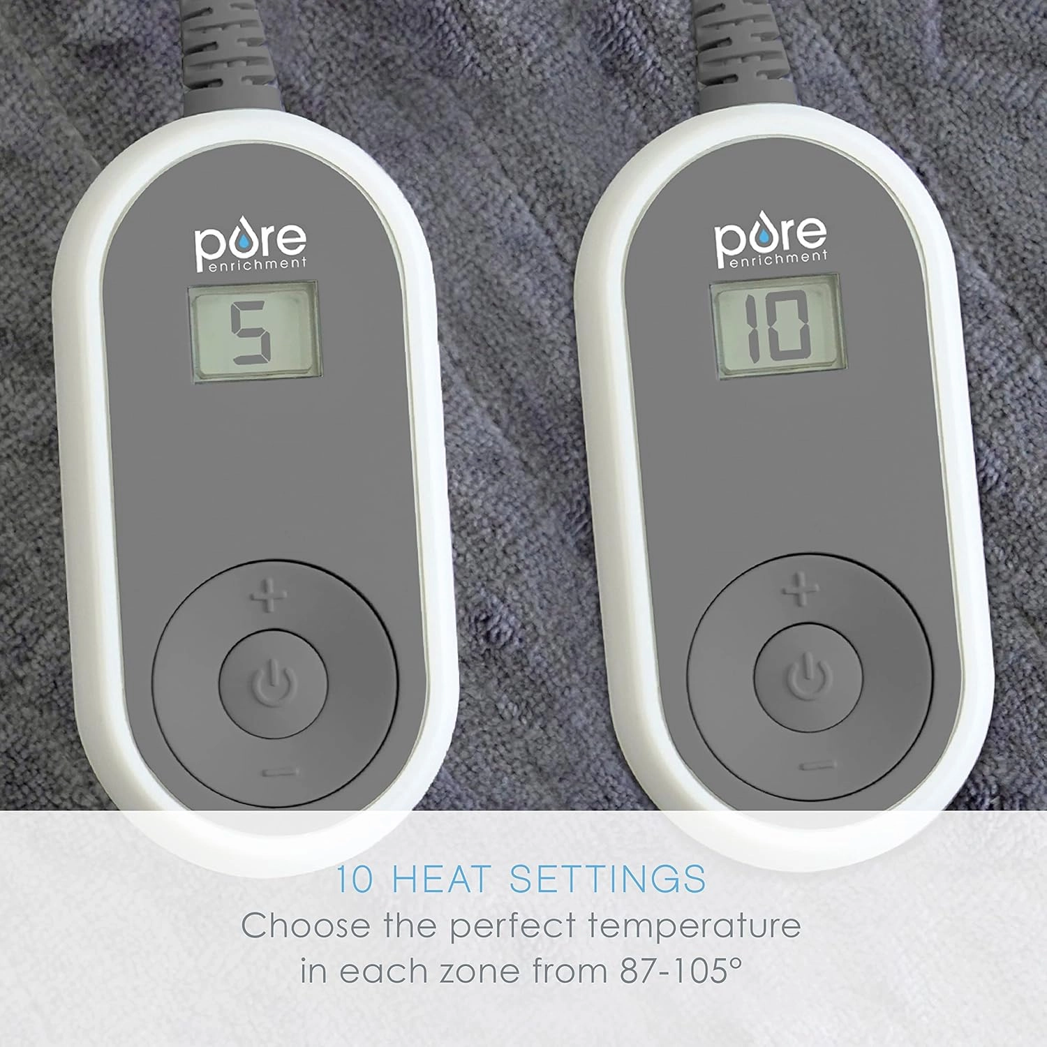 Pure Enrichment PureRelief Deluxe Heated Blanket - 10 Heat Settings, Super Soft Micromink Velvet Fabric, LCD Controller, Auto Shut-Off Timer, Machine Washable - King Size Electric Blanket