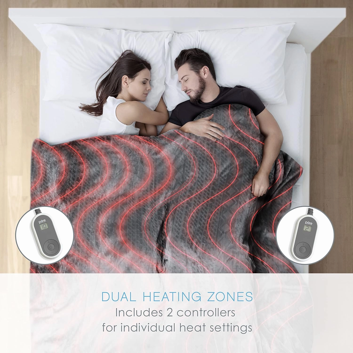 Pure Enrichment PureRelief Deluxe Heated Blanket - 10 Heat Settings, Super Soft Micromink Velvet Fabric, LCD Controller, Auto Shut-Off Timer, Machine Washable - King Size Electric Blanket