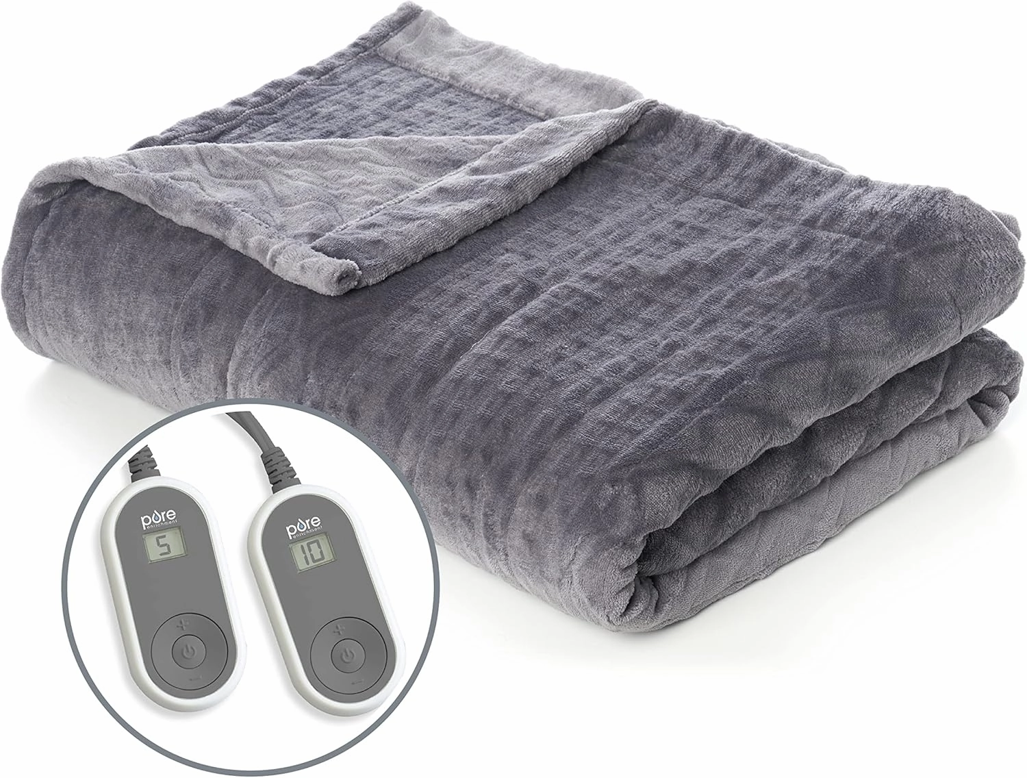 Pure Enrichment PureRelief Deluxe Heated Blanket - 10 Heat Settings, Super Soft Micromink Velvet Fabric, LCD Controller, Auto Shut-Off Timer, Machine Washable - King Size Electric Blanket