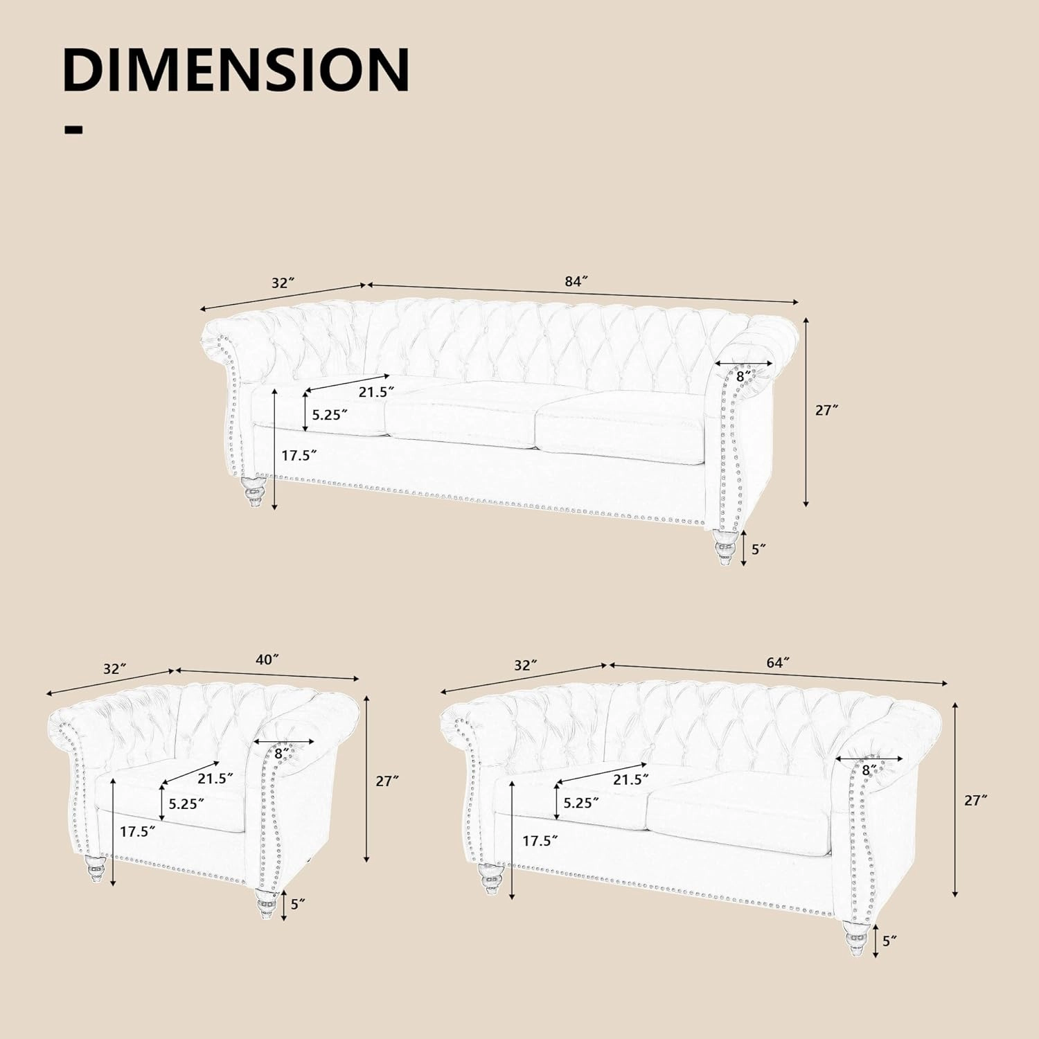 QHITTY 2 Piece Living Room Set, Sectional Chesterfield Sofa Chair Contemporary Upholstered Velvet Loveseat Couch Sets for Living Room, Bedroom, Office