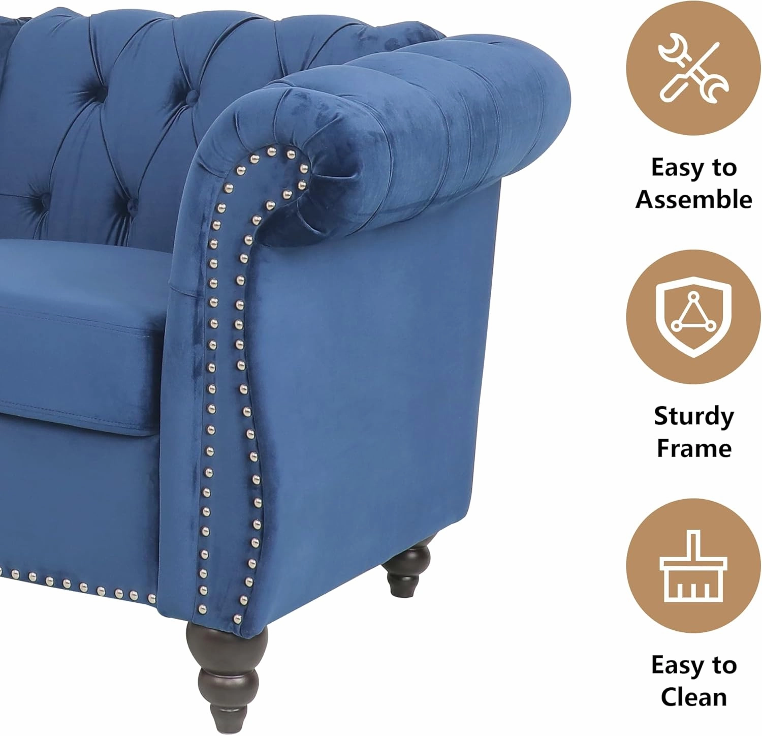 QHITTY 2 Piece Living Room Set, Sectional Chesterfield Sofa Chair Contemporary Upholstered Velvet Loveseat Couch Sets for Living Room, Bedroom, Office