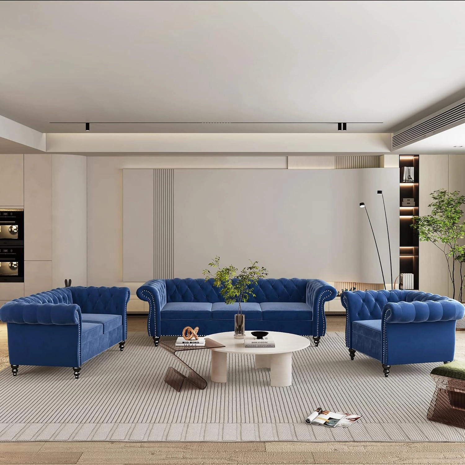 QHITTY 2 Piece Living Room Set, Sectional Chesterfield Sofa Chair Contemporary Upholstered Velvet Loveseat Couch Sets for Living Room, Bedroom, Office