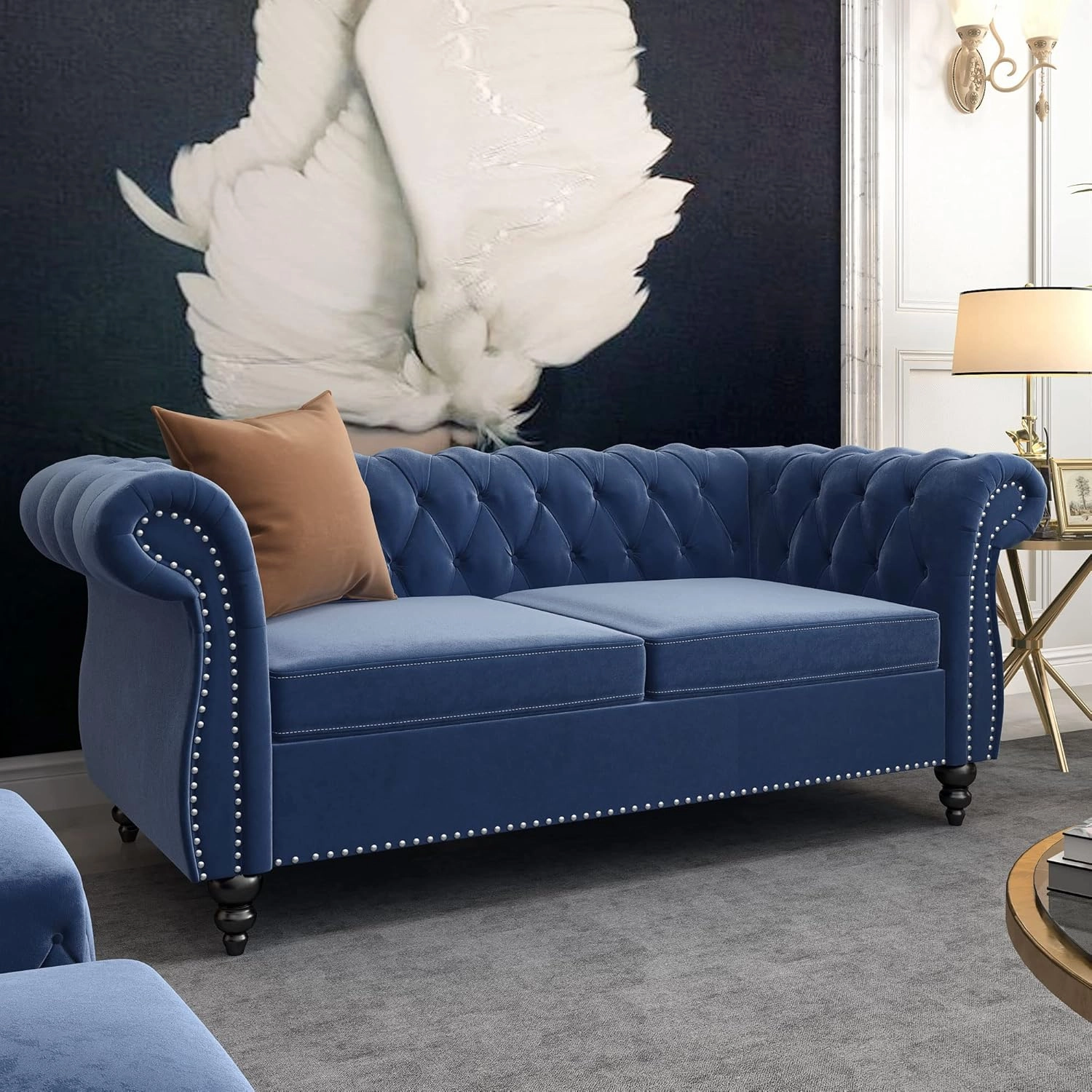 QHITTY 2 Piece Living Room Set, Sectional Chesterfield Sofa Chair Contemporary Upholstered Velvet Loveseat Couch Sets for Living Room, Bedroom, Office