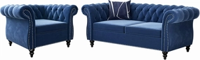 QHITTY 2 Piece Living Room Set, Sectional Chesterfield Sofa Chair Contemporary Upholstered Velvet Loveseat Couch Sets for Living Room, Bedroom, Office
