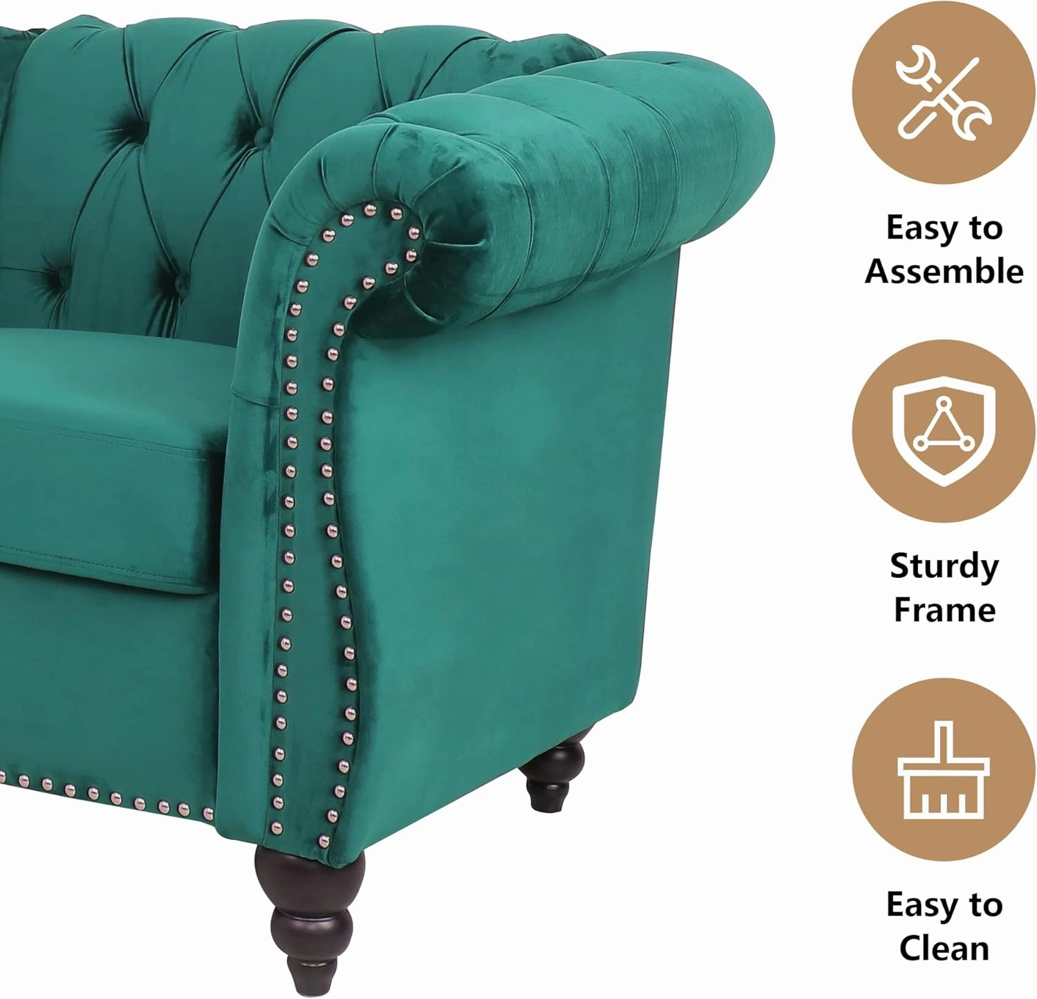 QHITTY 3 Piece Living Room Set, Sectional Chesterfield Sofa Chair Contemporary Upholstered Velvet Loveseat Couch Sets for Living Room, Bedroom, Office