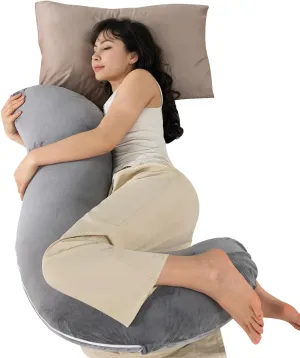 QUEEN ROSE Body Pillow for Side Sleepers, Soft Comfort S Shaped Hug Pillow for Adults, Full Body Support, Velvet Grey