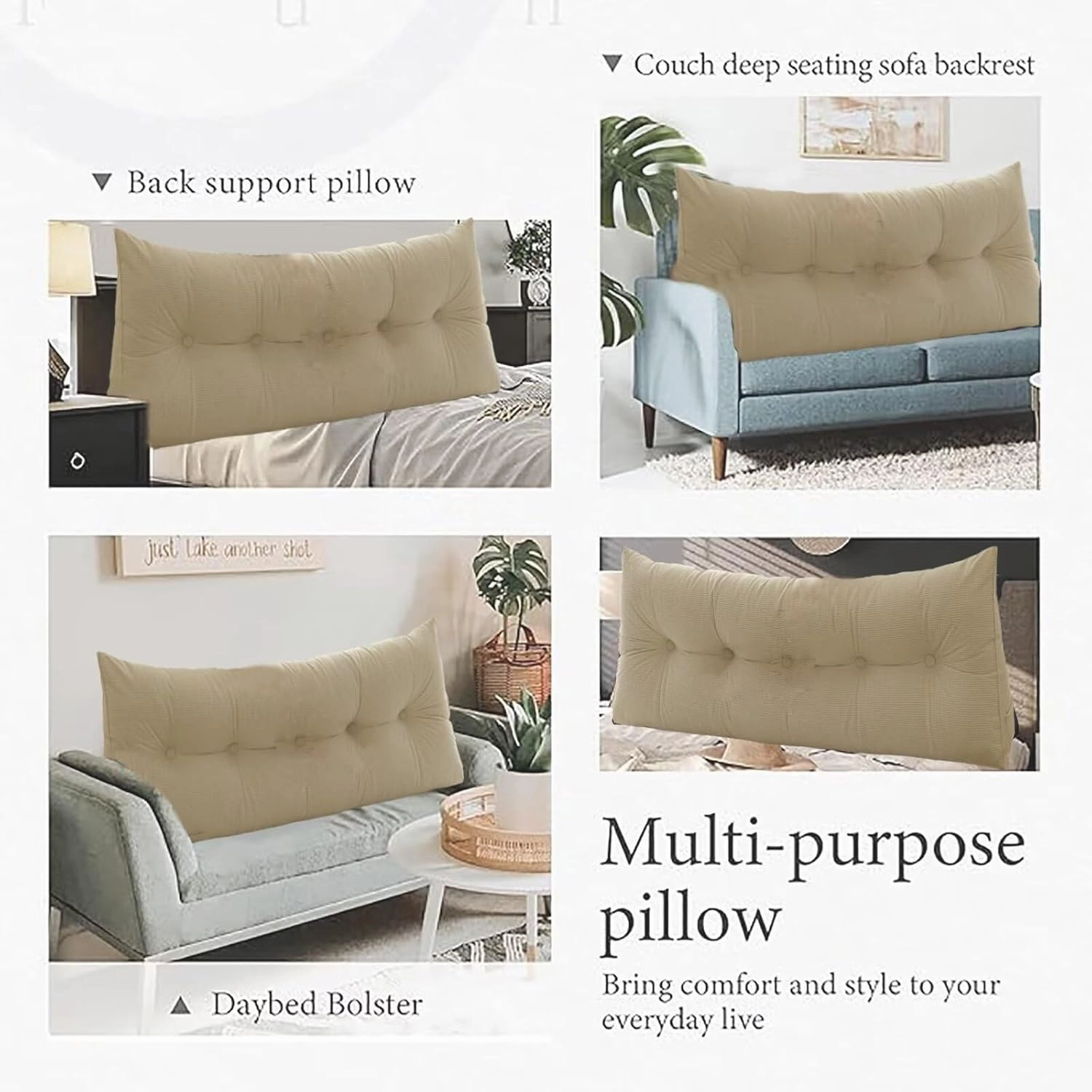 Queen Headboard Wedge Pillow Bed Rest Reading Pillow Backrest Positioning Support Bolster Cushion Long Backrest Positioning Support for Sleeping Reading, Coffee