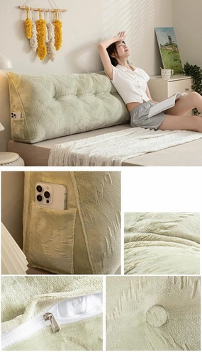 Queen Pillow Headboard Pillow Fleece Wedge Headboard Pillow, Triangular Headboard Reading Pillow, Washable Backrest Positioning Sofa Bed Support Cushion ( Color : Green , Size : Twin:100*20*50cm )