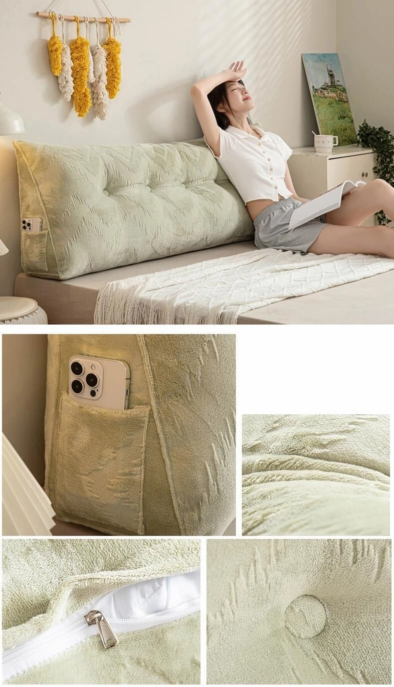 Queen Pillow Headboard Pillow Fleece Wedge Headboard Pillow, Triangular Headboard Reading Pillow, Washable Backrest Positioning Sofa Bed Support Cushion ( Color : Green , Size : Twin:100*20*50cm )