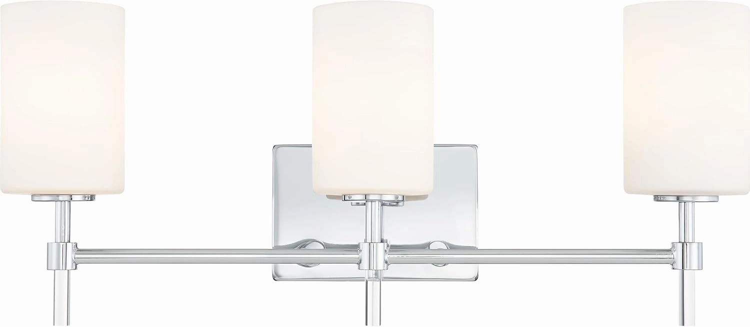 Quoizel Rossfield Vanity Light, 24 Inch 3-Light Chrome Finish with White-Etched Glass Shade Light for Bathroom, Bedroom, or Kitchen