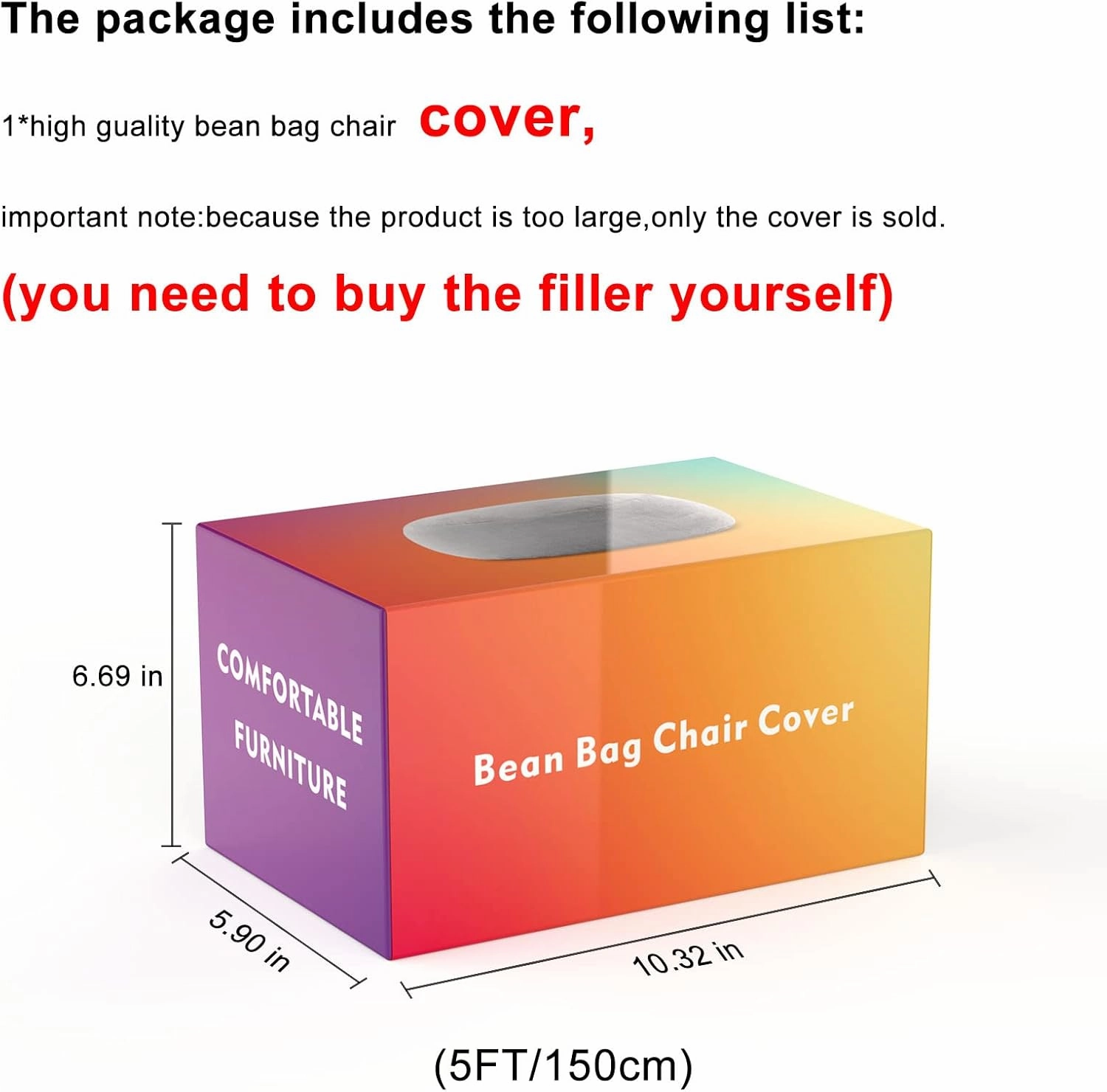 RAINBEAN Bean Bag Chair Cover(it was only a Cover, not a Full Bean Bag), Big Round Soft Fluffy PV Velvet Sofa Bed Cover, Living Room Furniture, Lazy Sofa Bed Cover,5ft dark grey(Cover only,No Filler).
