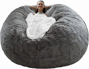 RAINBEAN Bean Bag Chair Cover(it was only a Cover, not a Full Bean Bag), Big Round Soft Fluffy PV Velvet Sofa Bed Cover, Living Room Furniture, Lazy Sofa Bed Cover,5ft dark grey(Cover only,No Filler).