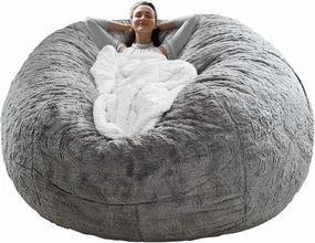 RAINBEAN Bean Bag Chair Cover(it was only a Cover, not a Full Bean Bag) Chair Cushion, Big Round Soft Fluffy PV Velvet Sofa Bed Cover, Living Room Furniture, Lazy Sofa Bed Cover,5ft Light Grey