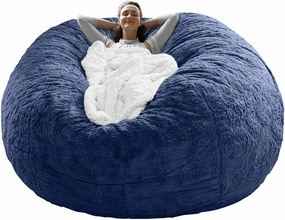 RAINBEAN Bean Bag Chair Cover(it was only a Cover, not a Full Bean Bag) Chair Cushion, Big Round Soft Fluffy PV Velvet Sofa Bed Cover, Living Room Furniture, Lazy Sofa Bed Cover(7ft Dark Blue)