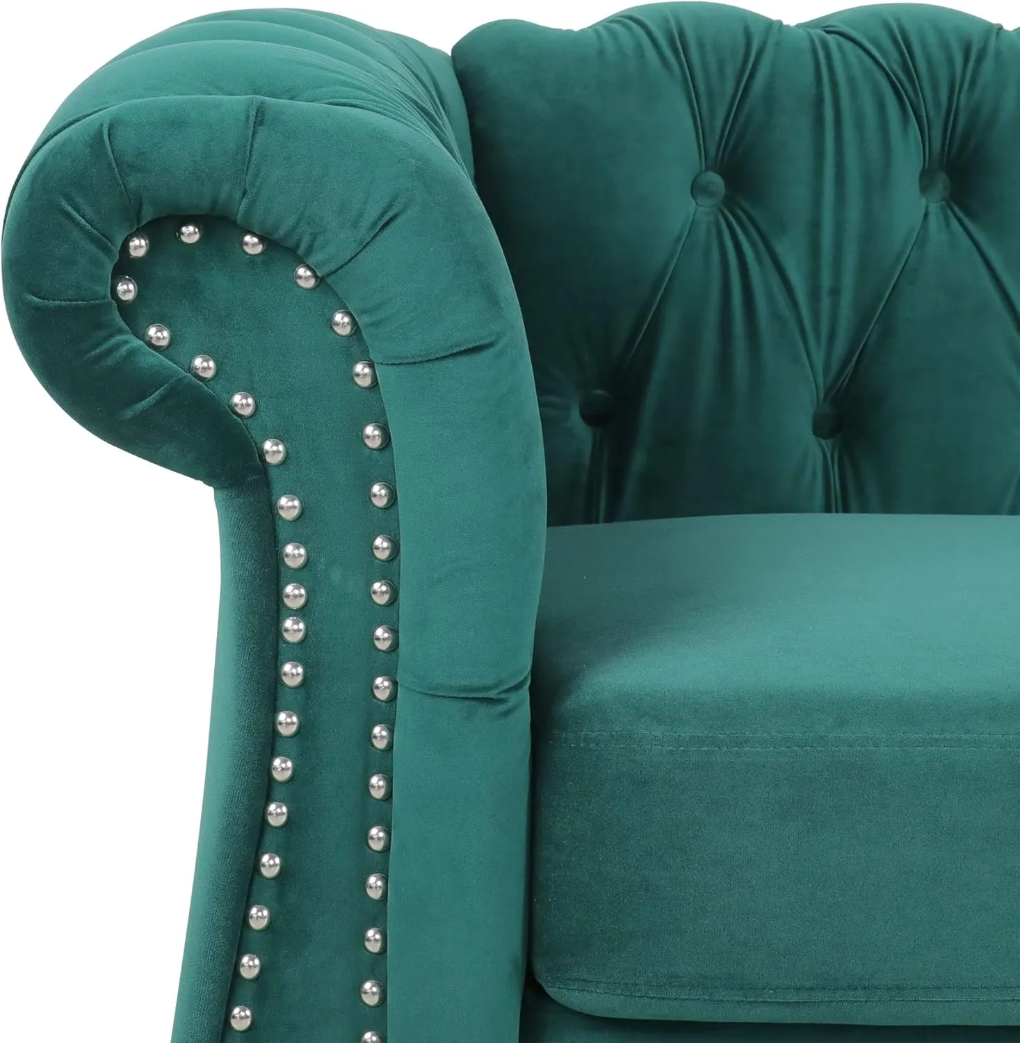 RARZOE Chesterfield Classic Sofa, Mordern 3 Seater Velvet Sofa Couch, Tufted Back Chesterfield Settee Sofas with Nailhead Trim Scroll Arms for Living Room Apartment(Green)