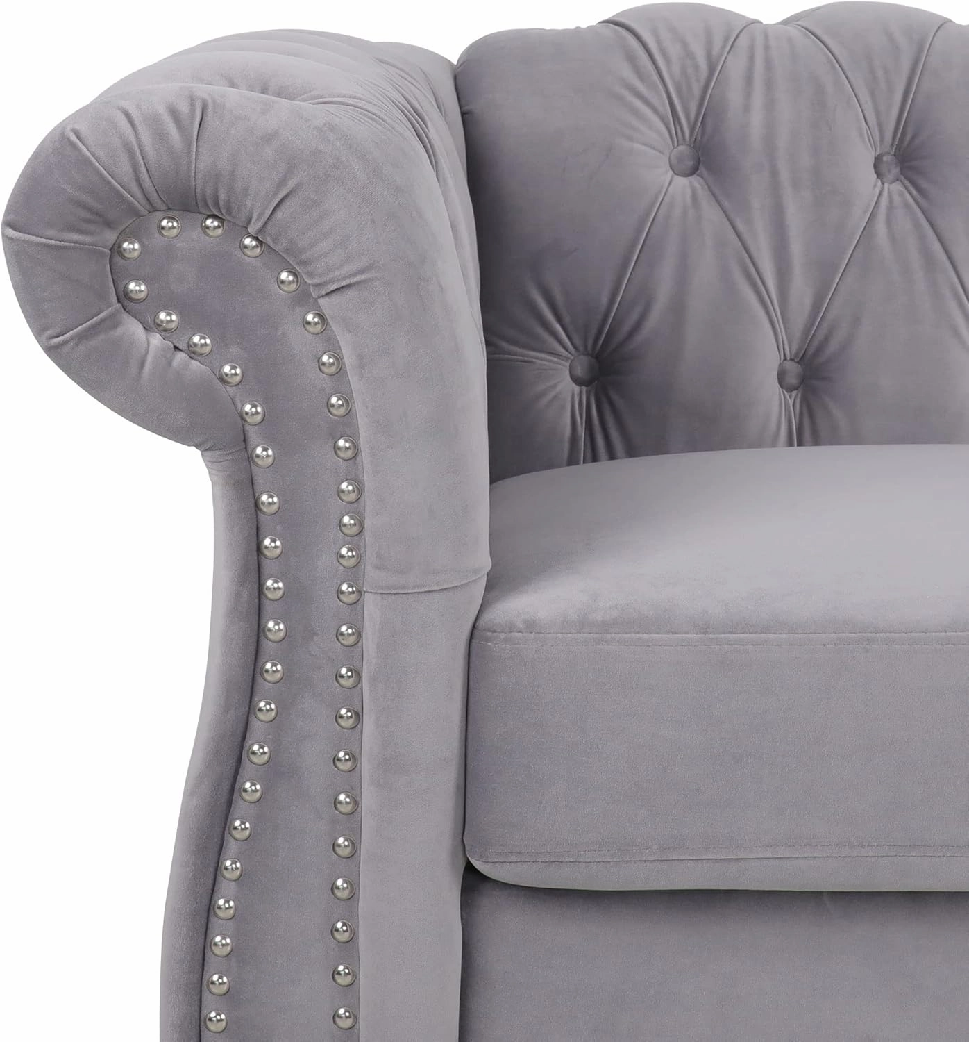 RARZOE Chesterfield Classic Sofa, Mordern 3 Seater Velvet Sofa Couch, Tufted Back Chesterfield Settee Sofas with Nailhead Trim Scroll Arms for Living Room Apartment(Grey)
