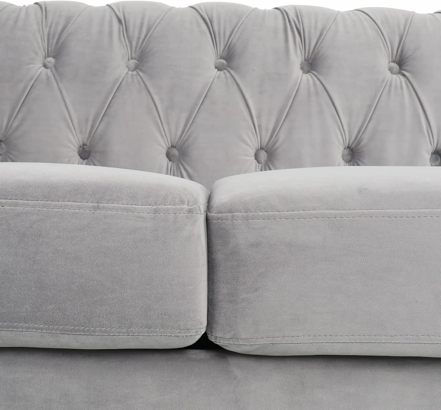 RARZOE Chesterfield Classic Sofa, Mordern 3 Seater Velvet Sofa Couch, Tufted Back Chesterfield Settee Sofas with Nailhead Trim Scroll Arms for Living Room Apartment(Grey)